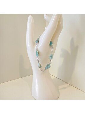 Amazonite Beaded Bracelet With Sterling Silver Chain Handmade Jewelry For Women